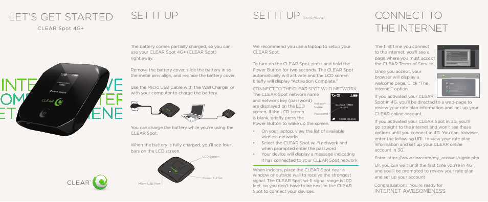 CLEAR 4G+ Personal Hotspot Quick Start User Manual | 2 pages
