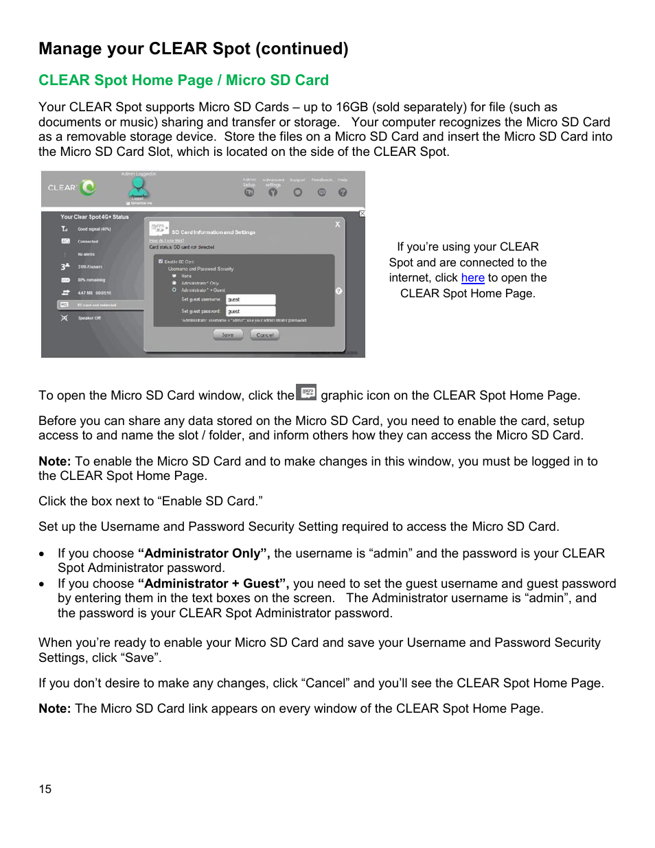 Clear, Icro, Manage your clear spot (continued) | CLEAR 4G+ Personal Hotspot Users Guide User Manual | Page 16 / 51