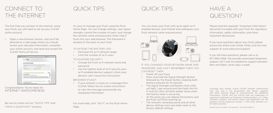 Connect to the internet, Have a question, Quick tips | CLEAR Rover Puck by CLEAR User Manual | Page 2 / 2