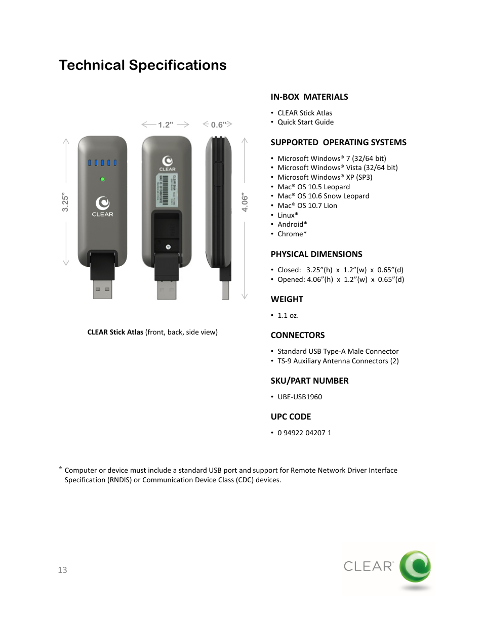 Technical specifications | CLEAR Stick Atlas User Manual | Page 13 / 19