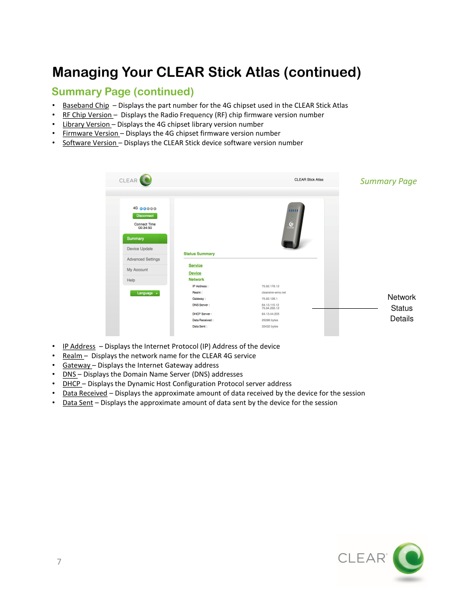 Managing your clear stick atlas (continued), Summary page (continued) | CLEAR Stick Atlas User Manual | Page 7 / 19