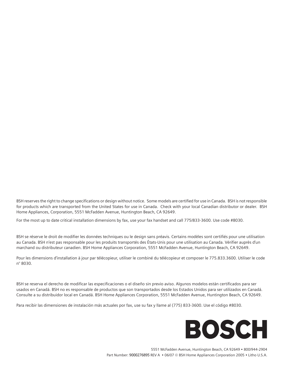 Bosch sHe42l User Manual | Page 20 / 20