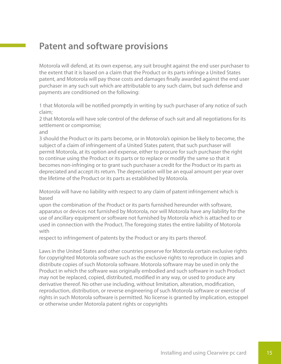 Patent and software provisions | CLEAR PC Card User Manual | Page 18 / 20