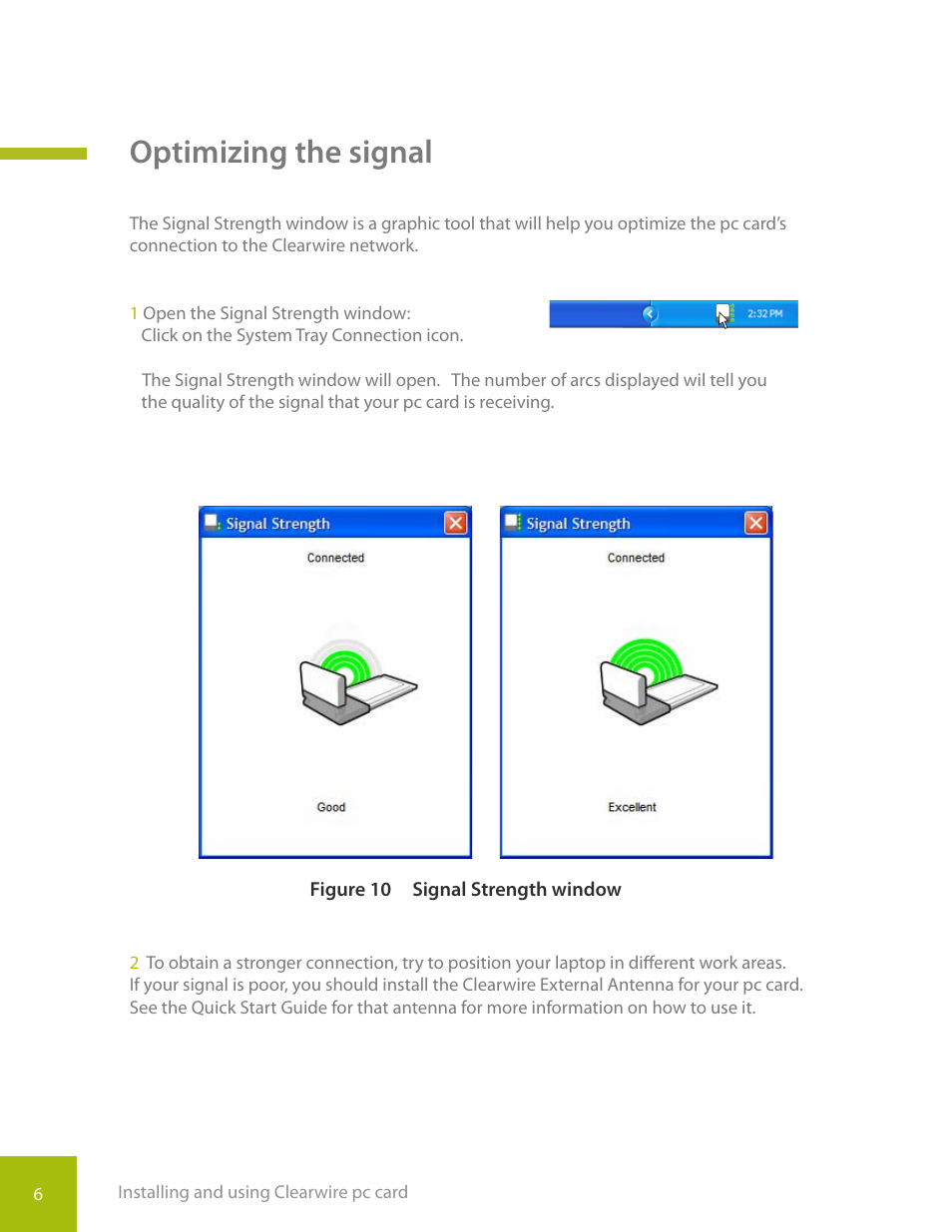 Optimizing the signal | CLEAR PC Card User Manual | Page 9 / 20