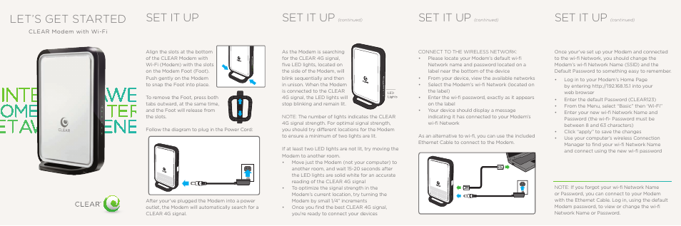 CLEAR Modem with Wi-Fi Quick Start User Manual | 2 pages