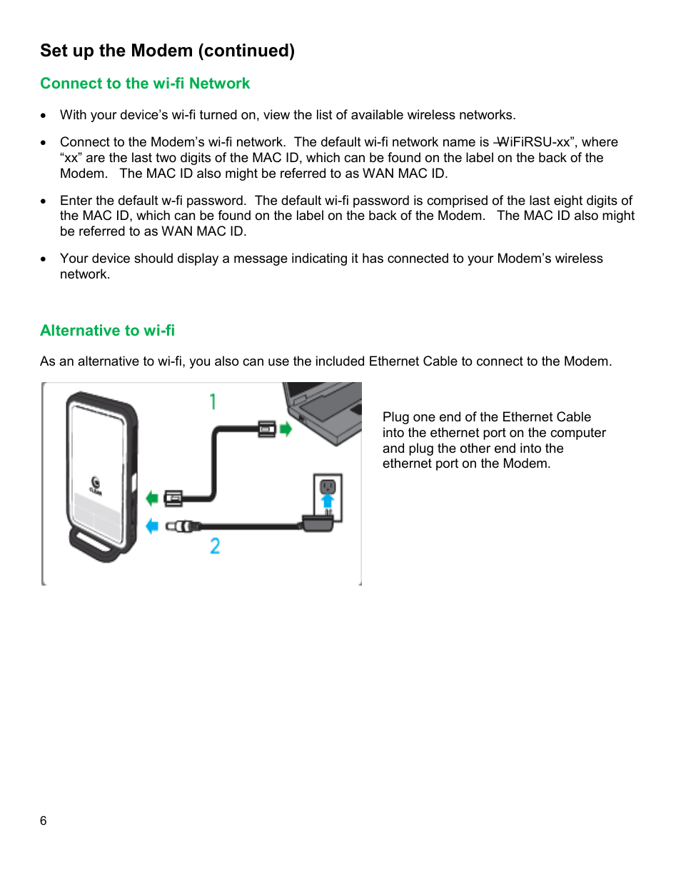 Onnect to the wi, Etwork, Lternative to wi | Set up the modem (continued) | CLEAR Modem with Wi-Fi User Guide User Manual | Page 7 / 32