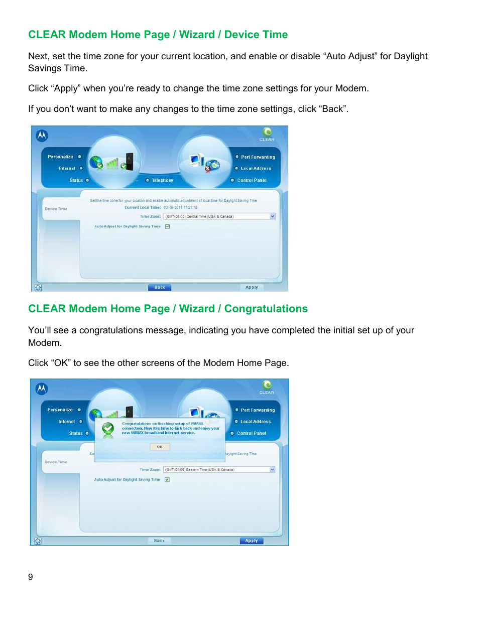 Clear, Odem, Izard | Evice, Ongratulations | CLEAR Modem M Series User Guide User Manual | Page 10 / 34