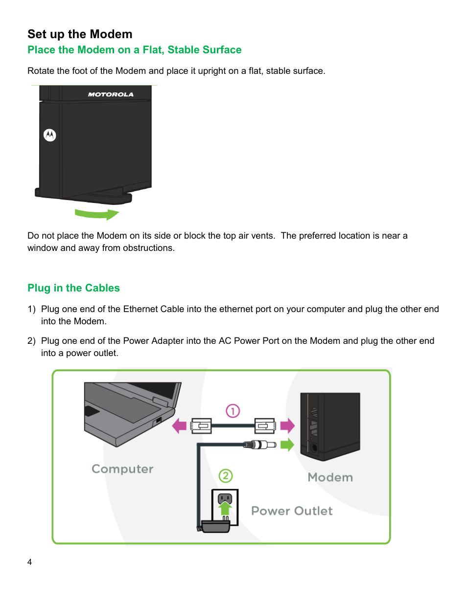 Set up the modem, Lace the, Odem on a | Table, Urface, Lug in the, Ables | CLEAR Modem M Series User Guide User Manual | Page 5 / 34