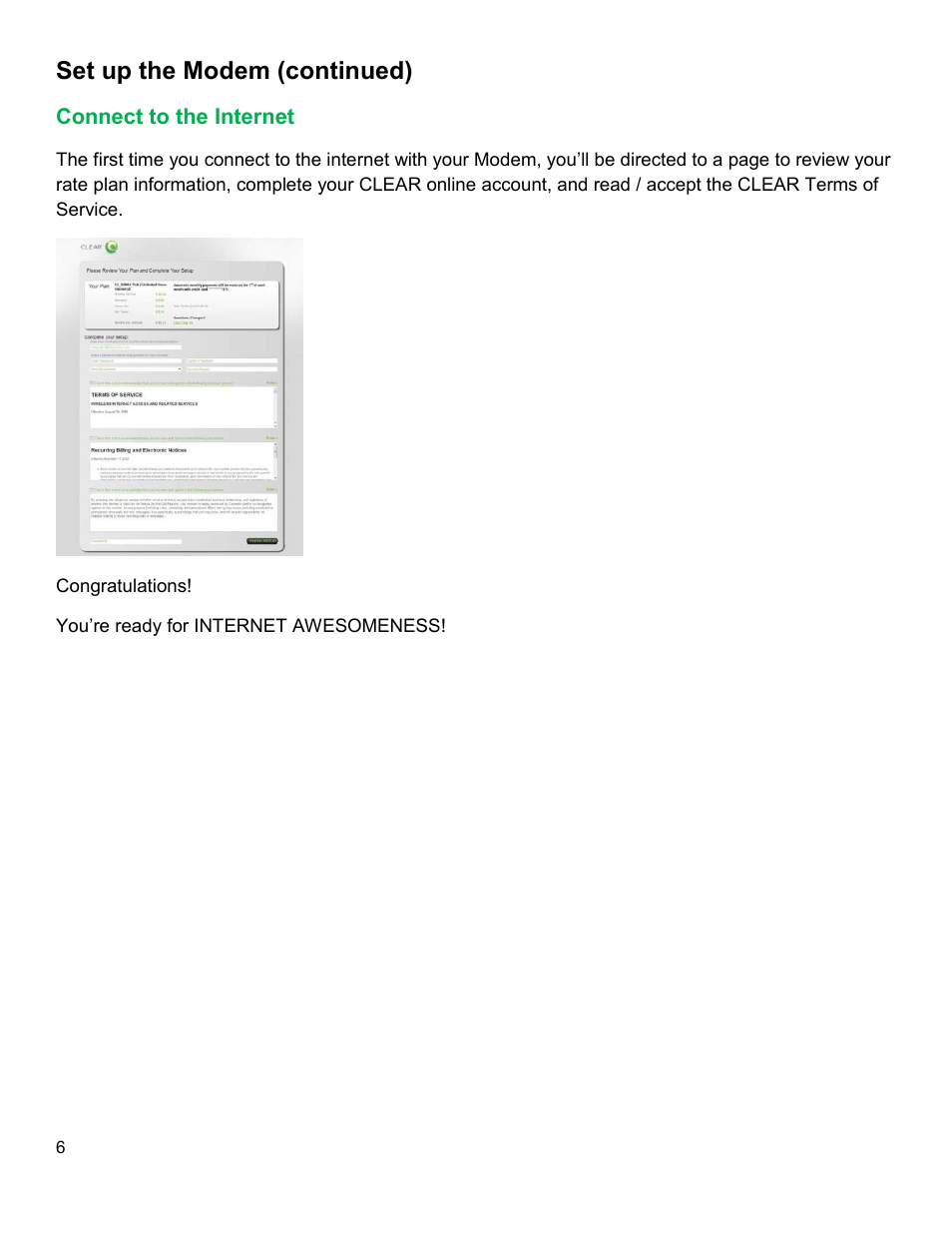 Onnect to the, Nternet, Set up the modem (continued) | CLEAR Modem M Series User Guide User Manual | Page 7 / 34