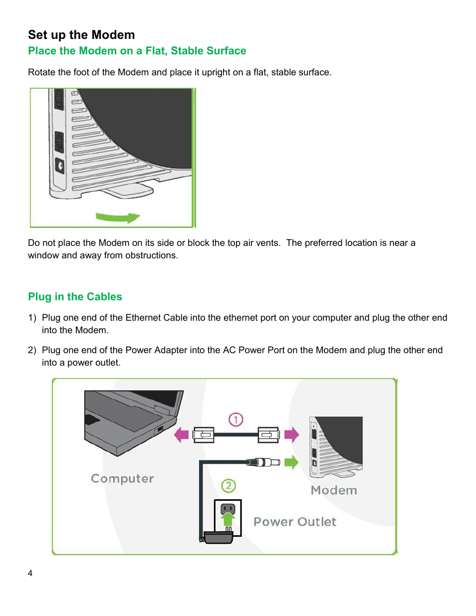 Set up the modem, Lace the, Odem on a | Table, Urface, Lug in the, Ables | CLEAR Modem G Series User Guide User Manual | Page 5 / 28