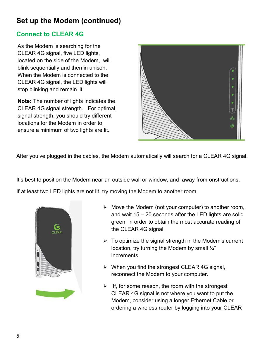Onnect to, Clear, Set up the modem (continued) | CLEAR Modem G Series User Guide User Manual | Page 6 / 28