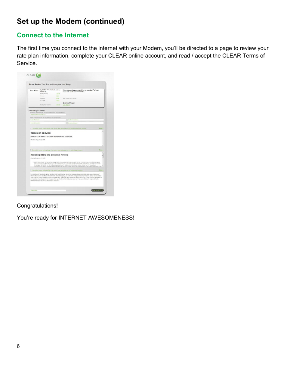 Onnect to the, Nternet, Set up the modem (continued) | CLEAR Modem G Series User Guide User Manual | Page 7 / 28