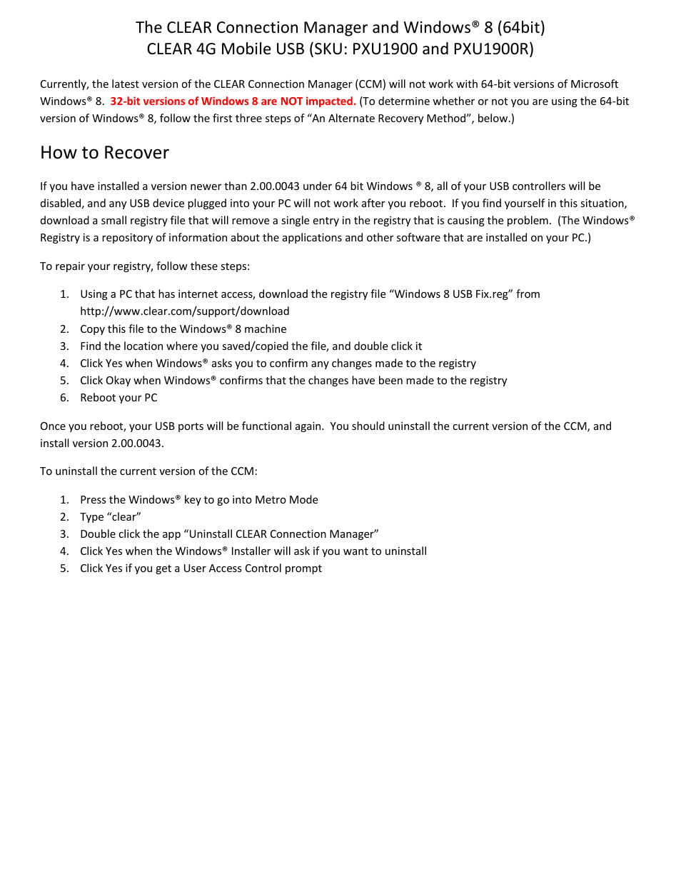 CLEAR 4G Mobile USB User Manual | 6 pages