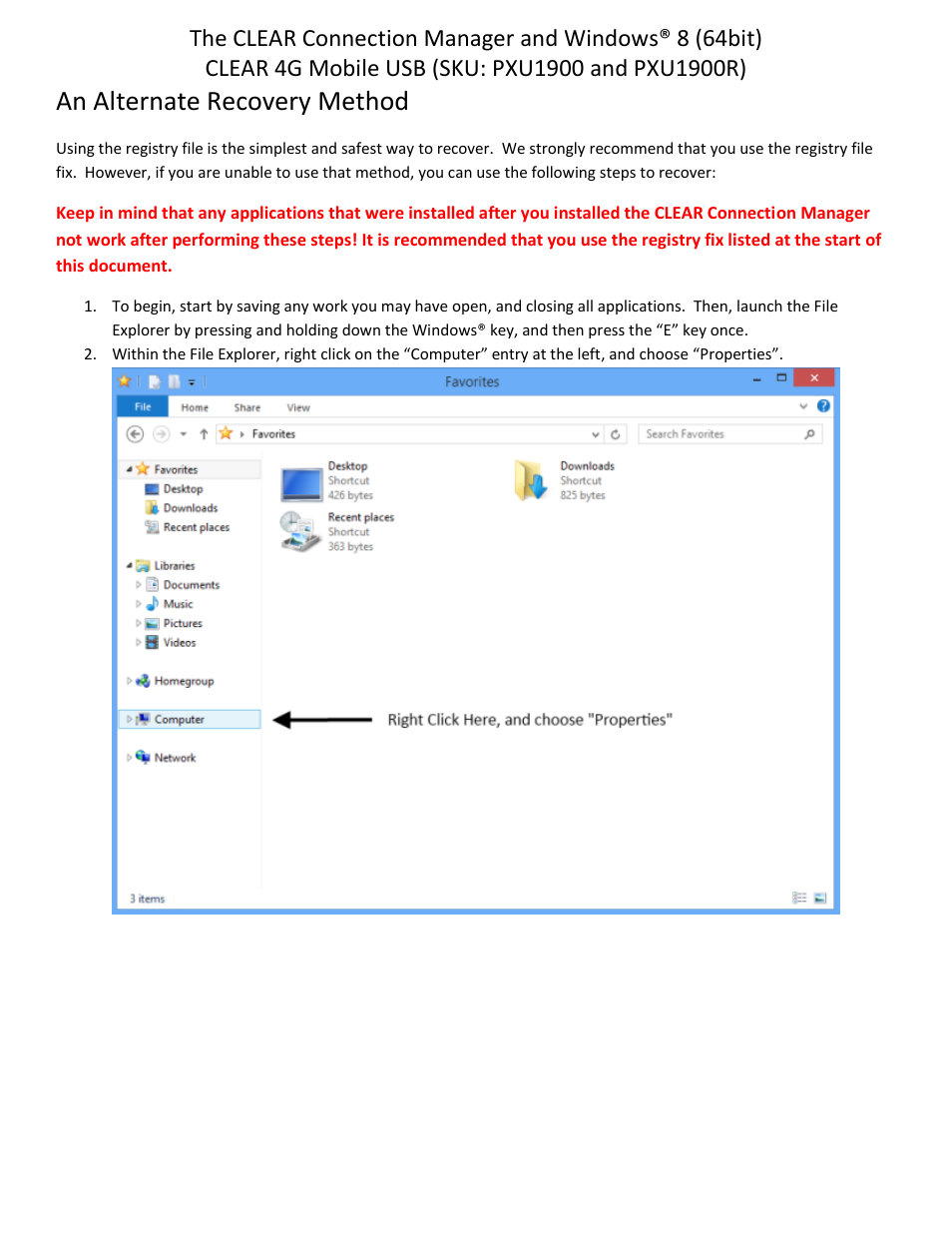 An alternate recovery method | CLEAR 4G Mobile USB User Manual | Page 2 / 6