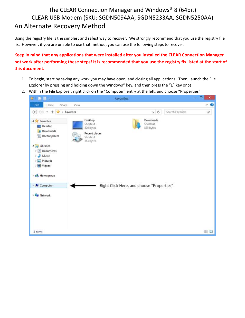 An alternate recovery method | CLEAR USB Modem User Manual | Page 2 / 6