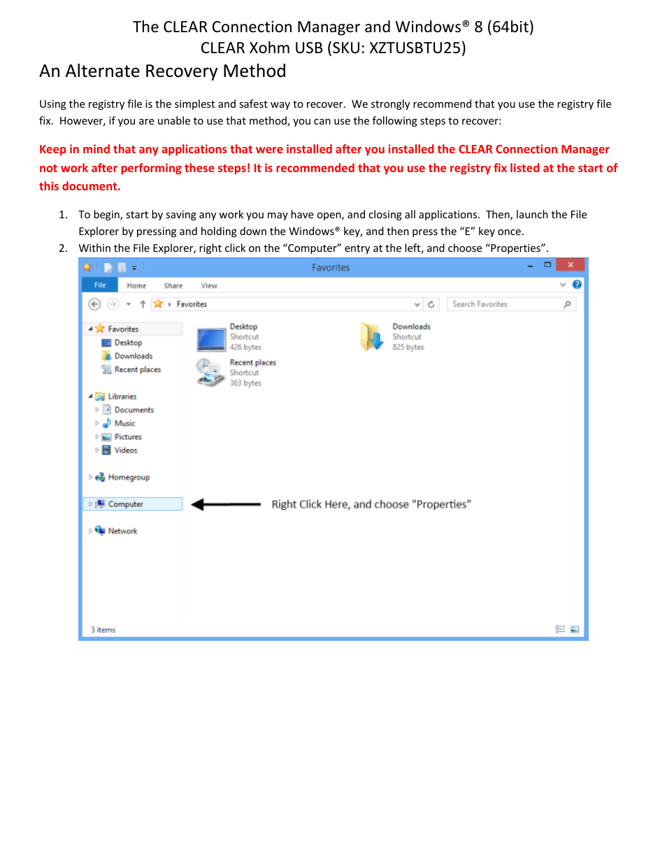 An alternate recovery method | CLEAR Xohm USB User Manual | Page 2 / 6