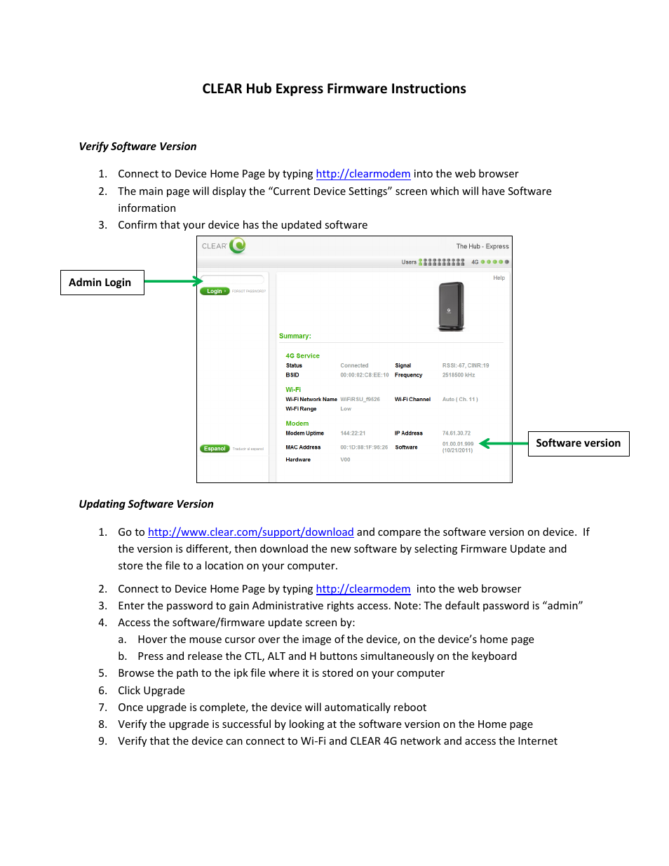 CLEAR Hub Express User Manual | 2 pages