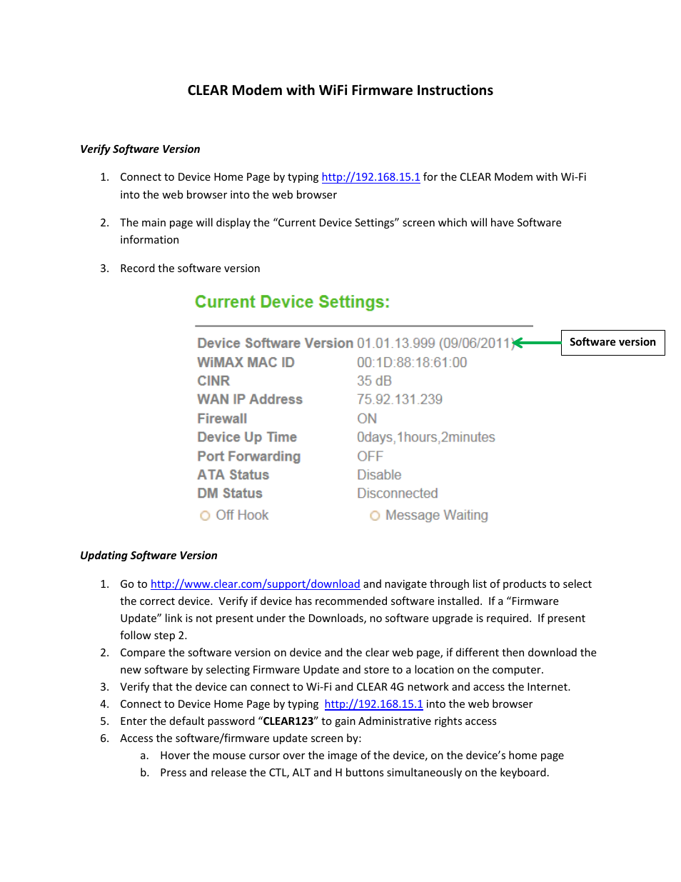 CLEAR Modem with Wi-Fi User Manual | 3 pages