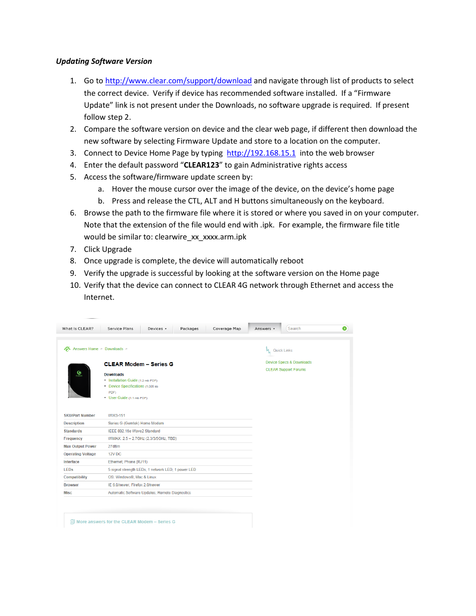 CLEAR Modem G Series User Manual | Page 2 / 3