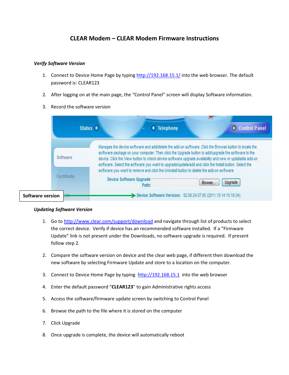 CLEAR Modem User Manual | 3 pages