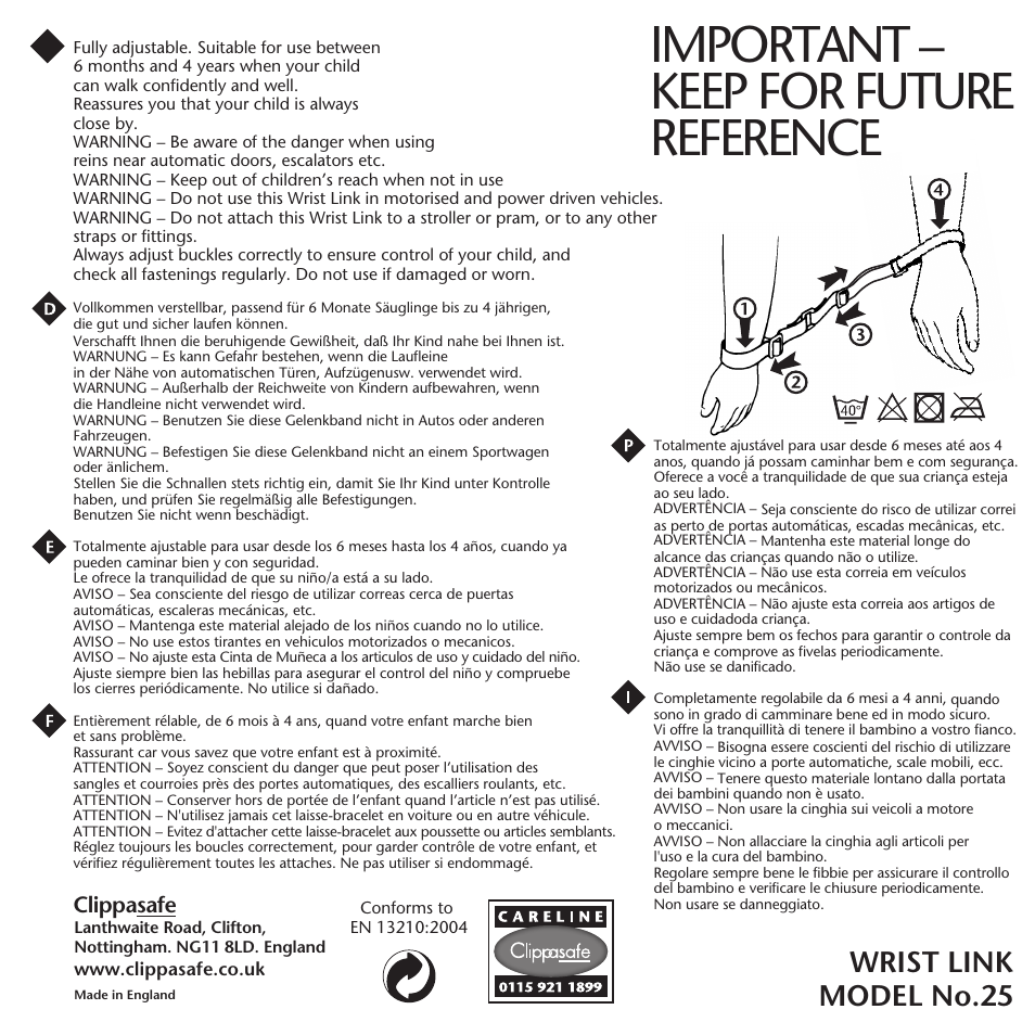 Clippasafe 25 Wrist Link User Manual | 1 page