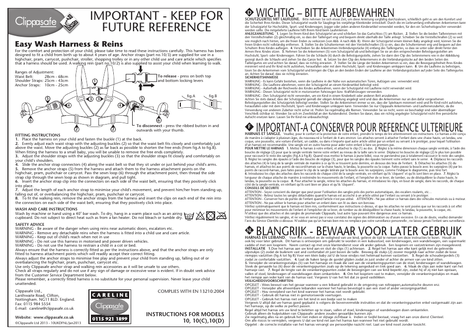 Clippasafe 10, 10(C), 10(D) Easy Wash Harness & Reins User Manual | 2 pages