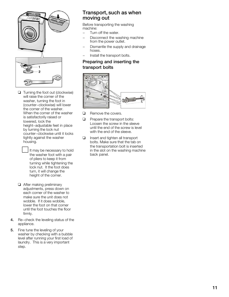 Transport, such as when moving out | Bosch maxx 800 Series User Manual | Page 11 / 96