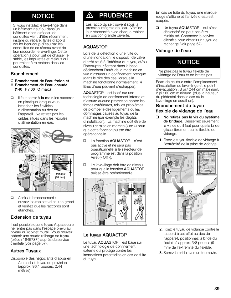 Notice, Prudence | Bosch maxx 800 Series User Manual | Page 39 / 96