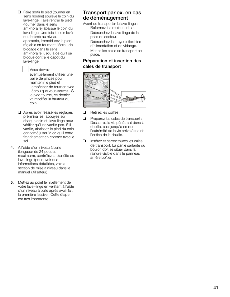 Transport par ex. en cas de déménagement | Bosch maxx 800 Series User Manual | Page 41 / 96