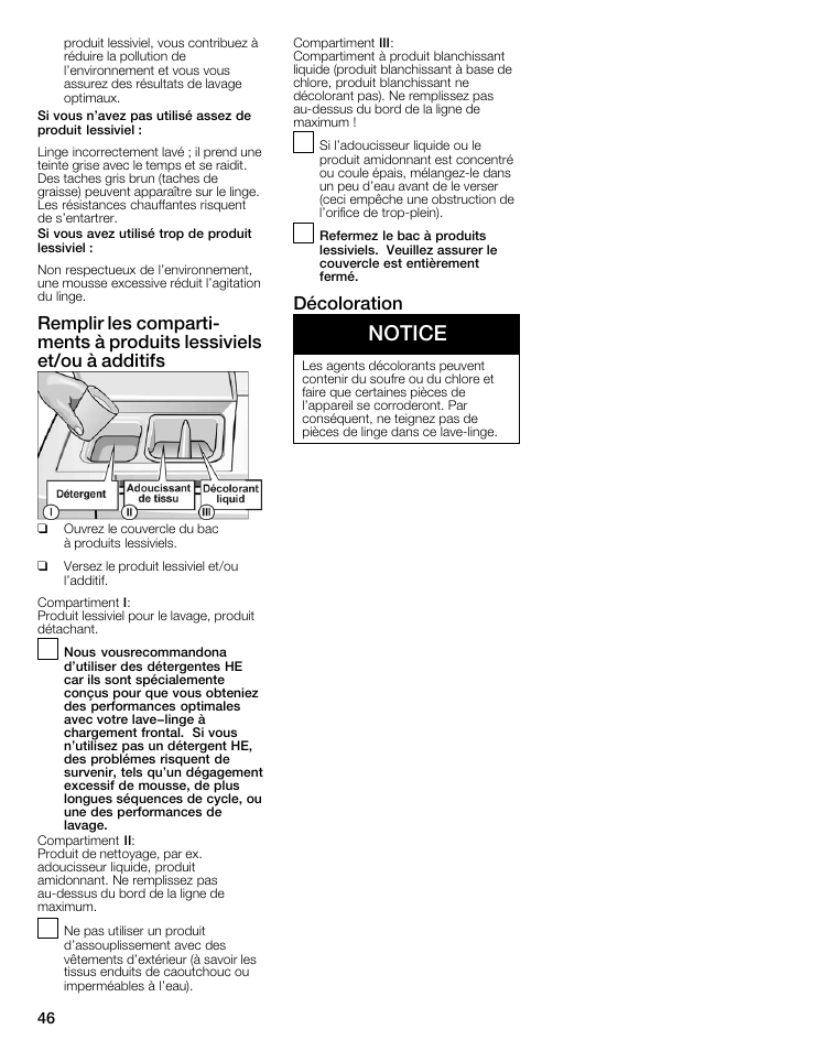 Notice, Décoloration | Bosch maxx 800 Series User Manual | Page 46 / 96