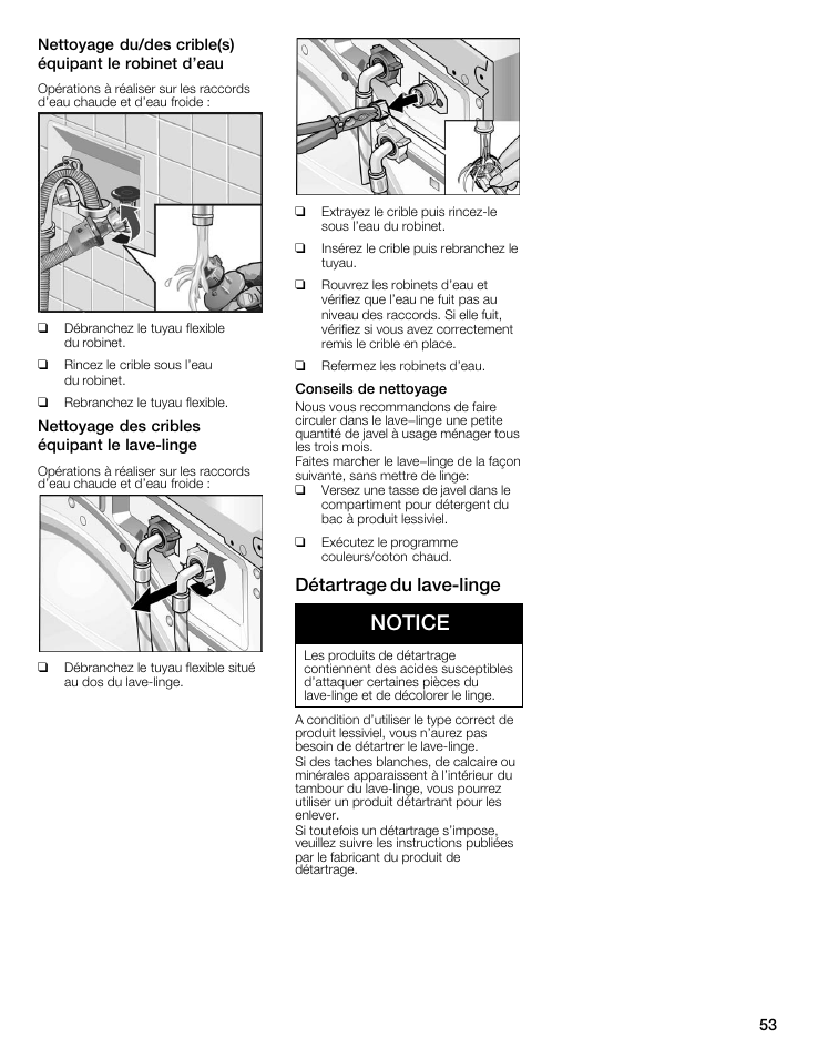 Notice, Détartrage du lavećlinge | Bosch maxx 800 Series User Manual | Page 53 / 96