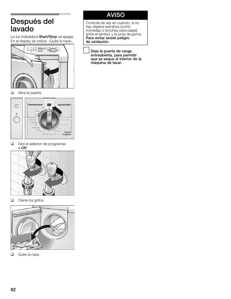 Después del lavado, Aviso | Bosch maxx 800 Series User Manual | Page 82 / 96