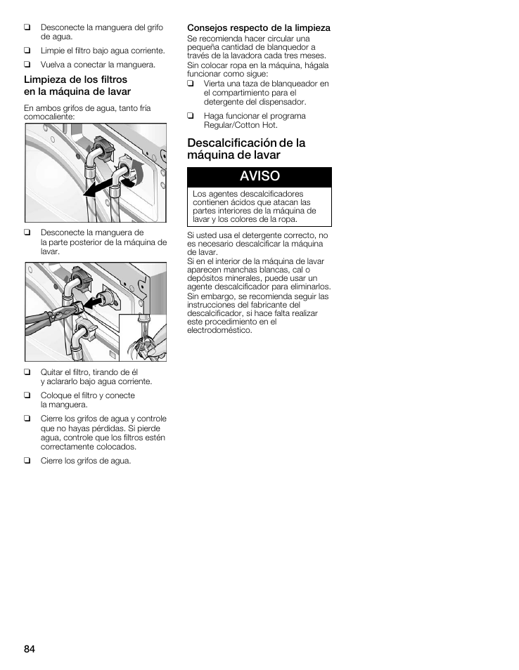 Aviso, Descalcificación de la máquina de lavar | Bosch maxx 800 Series User Manual | Page 84 / 96