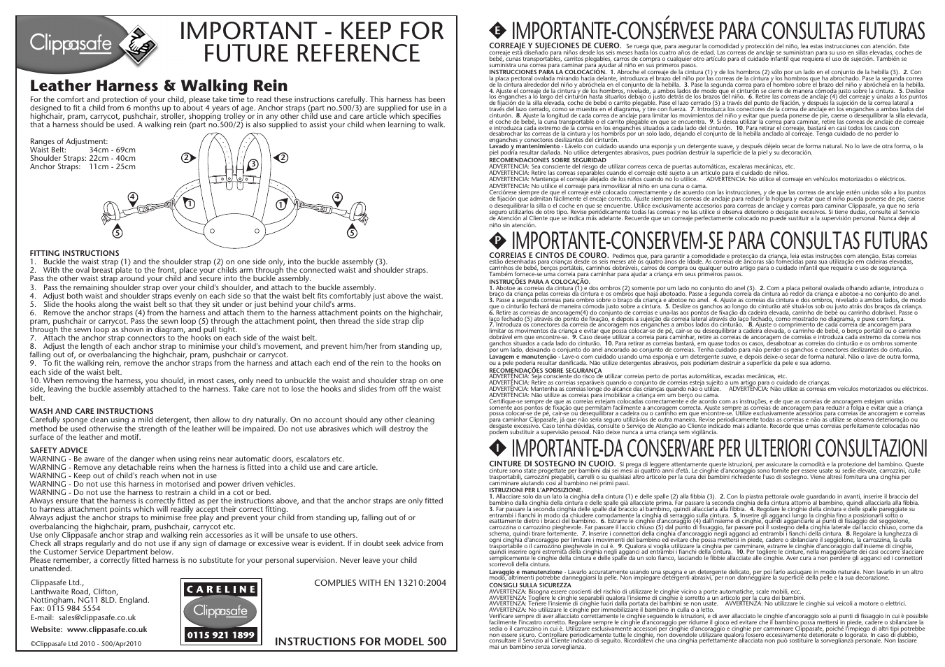Clippasafe 500 Leather Harness User Manual | 1 page