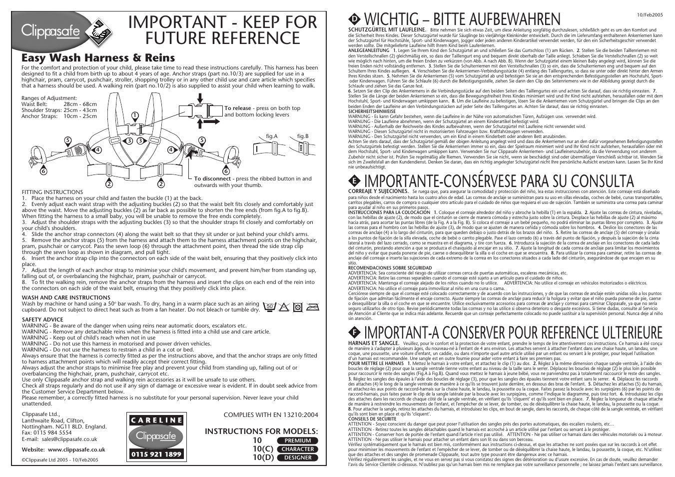 Clippasafe 10, 10(C), 10(D) Easy Wash Harness & Reins Designer User Manual | 1 page