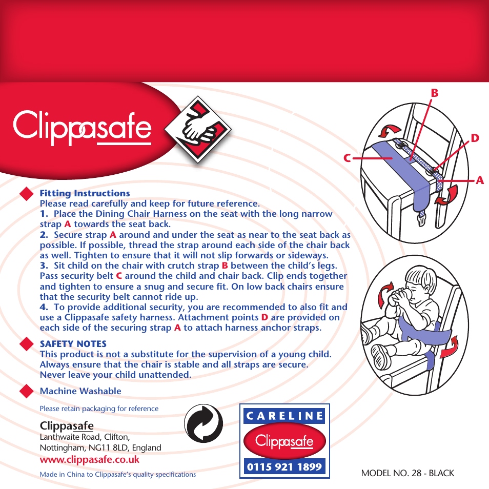 Clippasafe 28 Dining Harness User Manual | 1 page