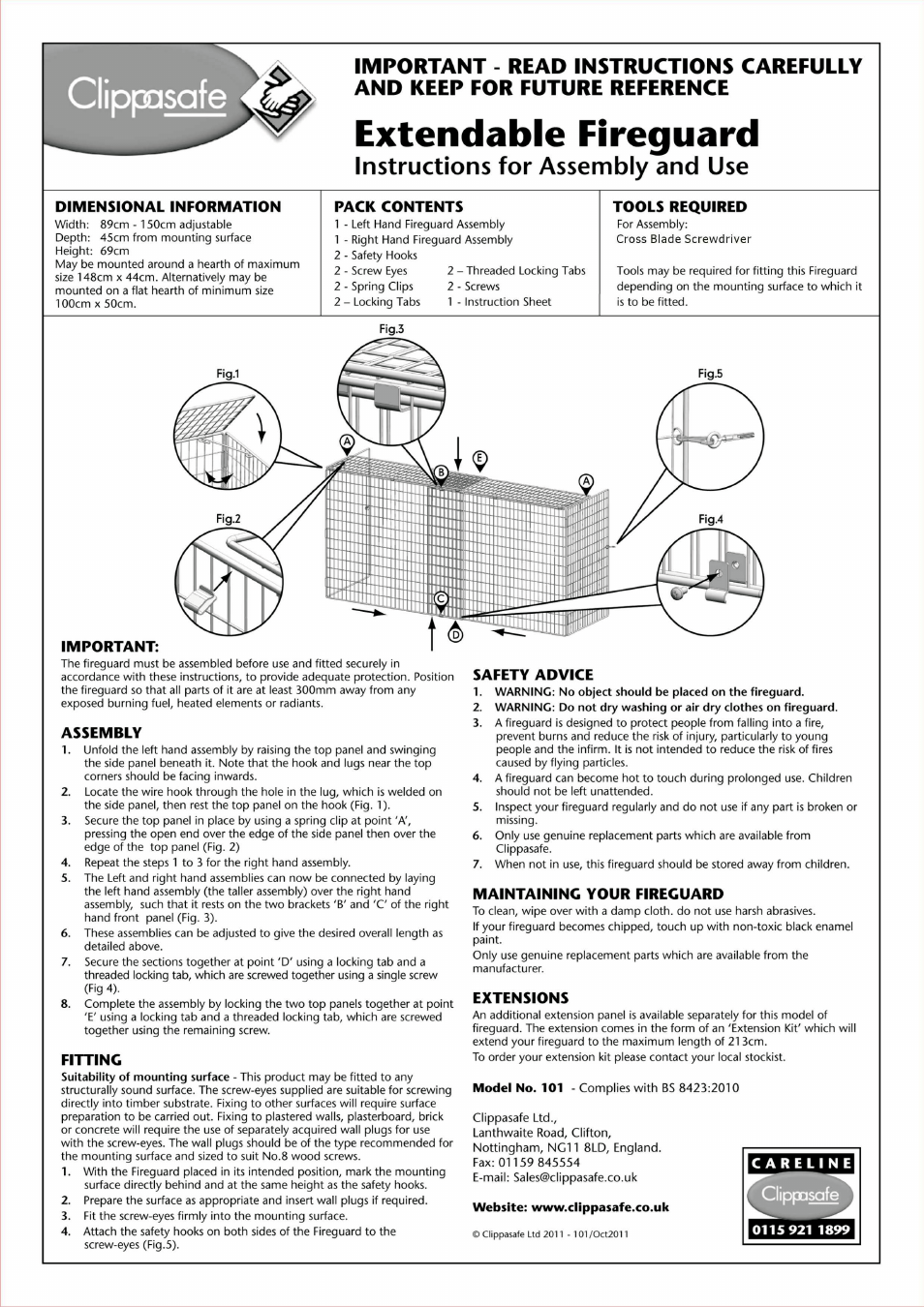 Clippasafe 101 Extendable Fireguard User Manual | 2 pages