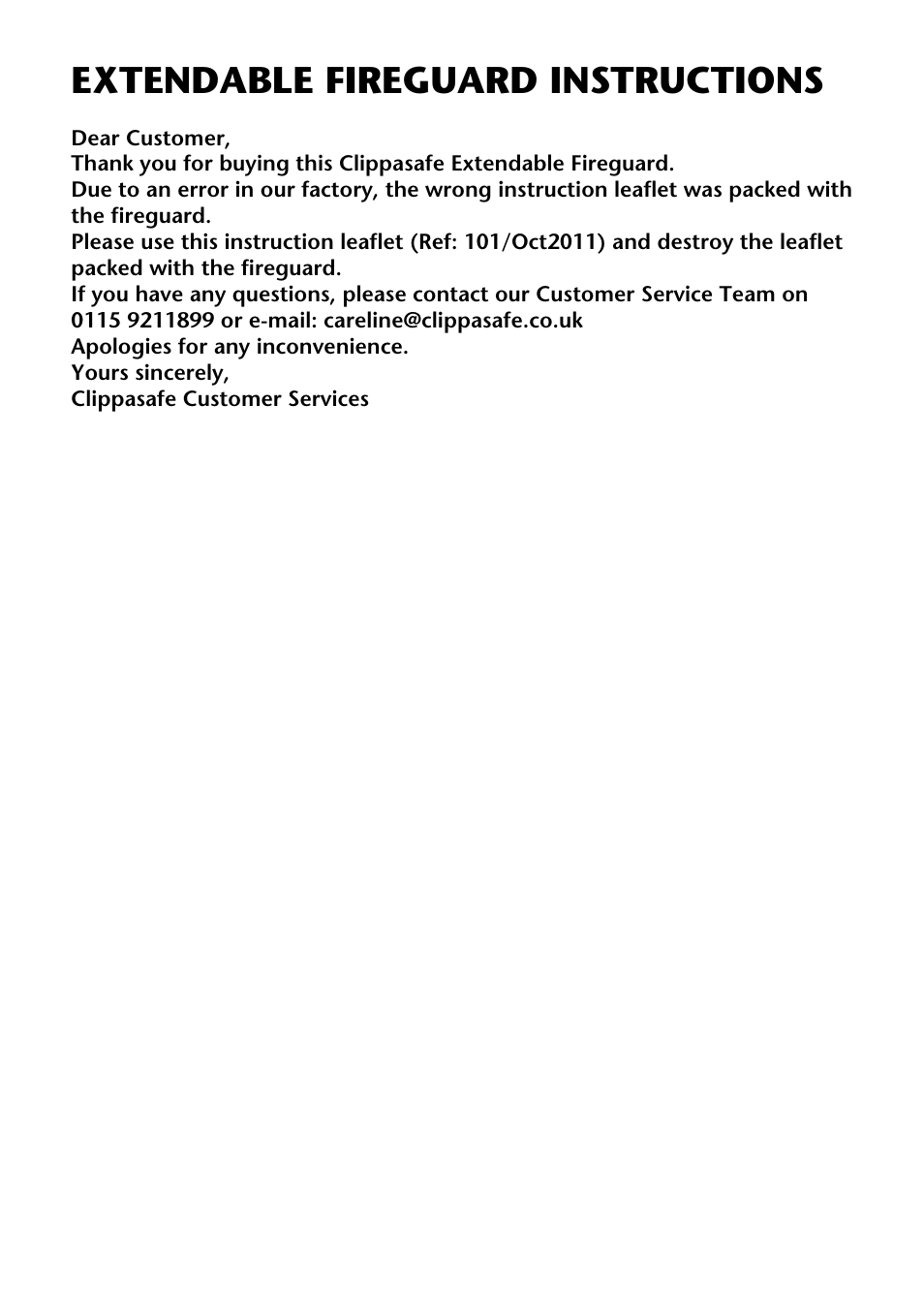Extendable fireguard instructions | Clippasafe 101 Extendable Fireguard User Manual | Page 2 / 2
