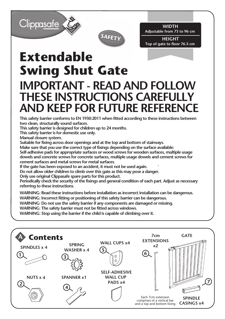 Clippasafe 132 Extendable Swing Shut Gate User Manual | 8 pages