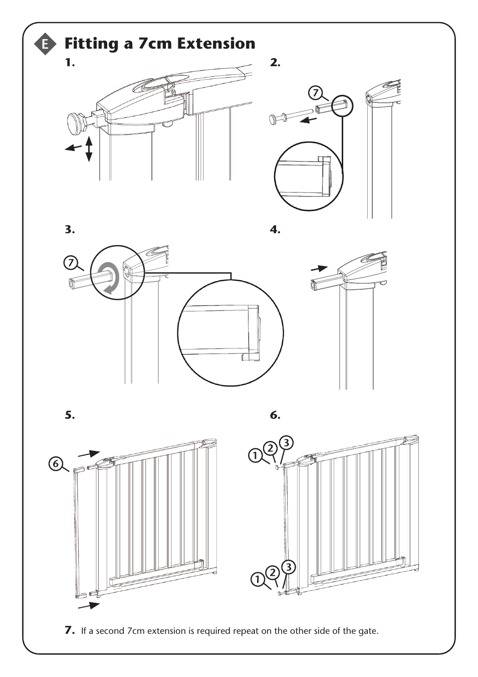 Fitting a 7cm extension | Clippasafe 132 Extendable Swing Shut Gate User Manual | Page 6 / 8
