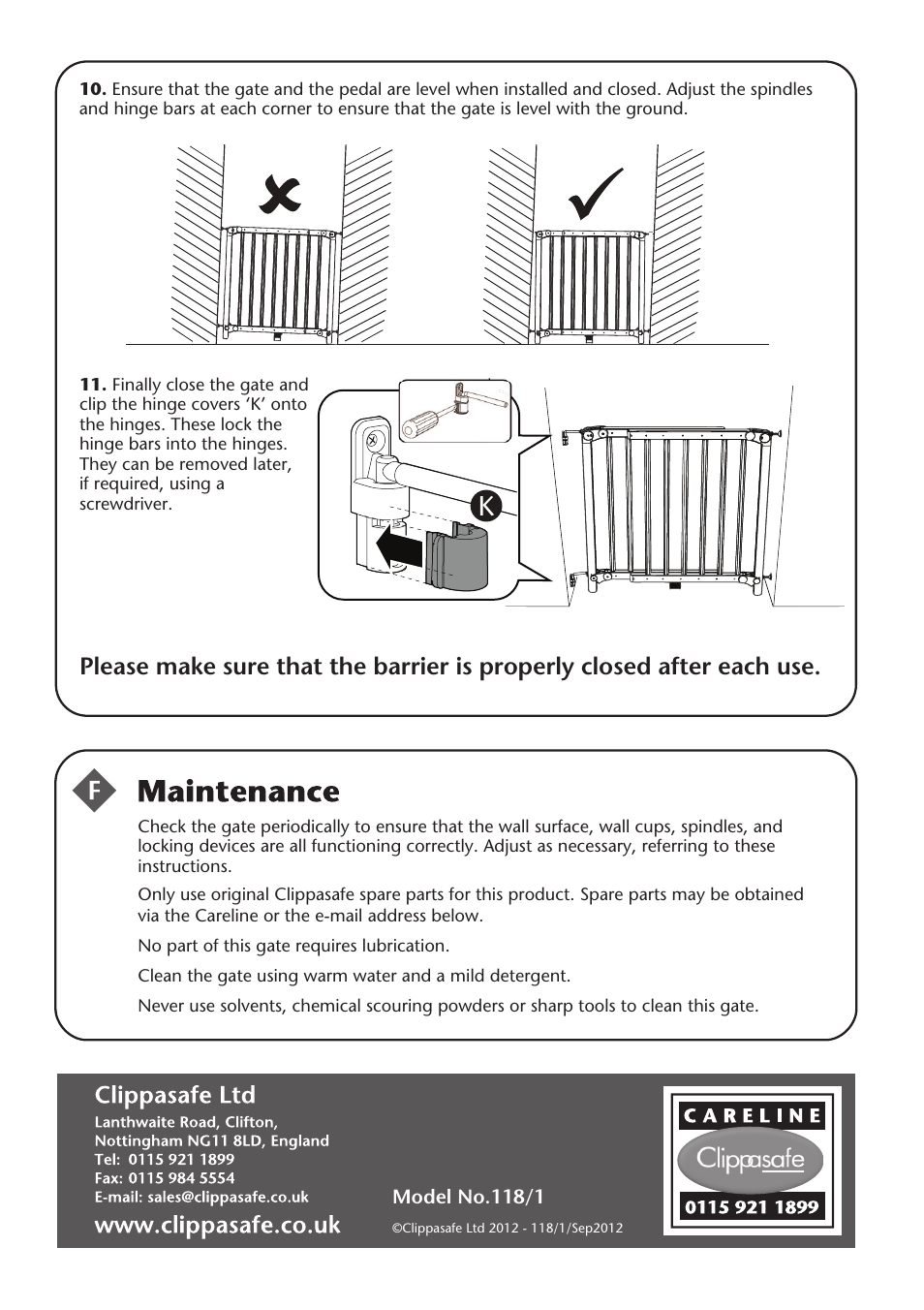 Clippasafe 118/1 Extendable, Dual Fix Push to Lock Gate User Manual | Page 12 / 12