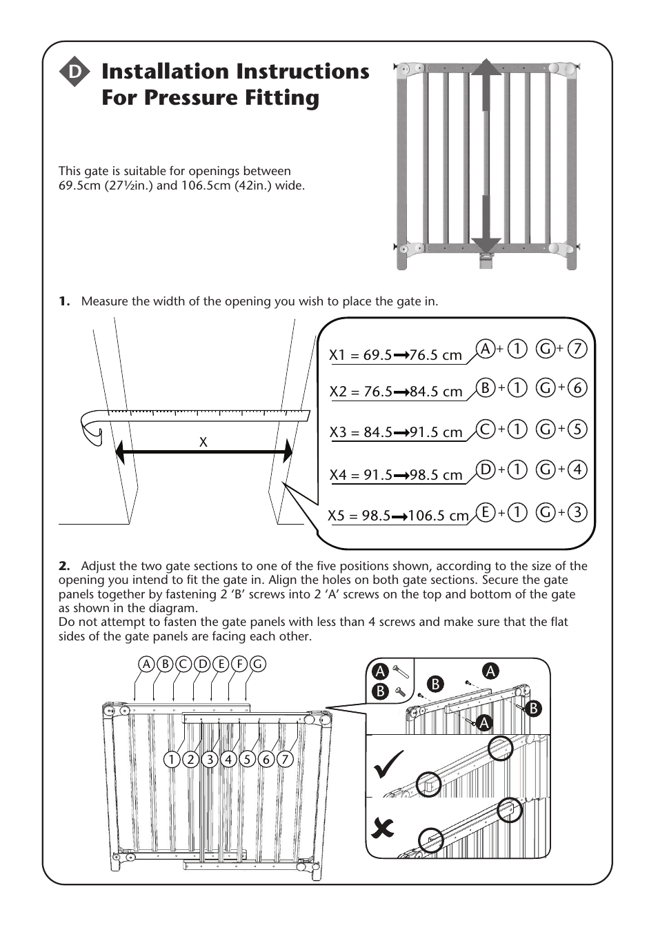 Installation instructions for pressure fitting | Clippasafe 118/1 Extendable, Dual Fix Push to Lock Gate User Manual | Page 3 / 12