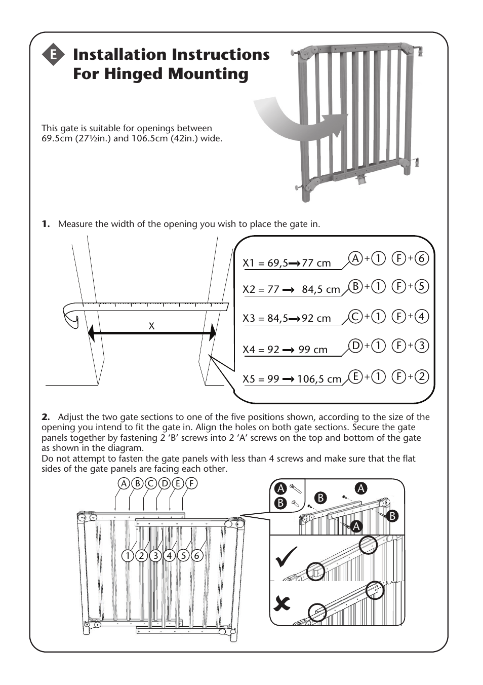 Installation instructions for hinged mounting | Clippasafe 118/1 Extendable, Dual Fix Push to Lock Gate User Manual | Page 8 / 12
