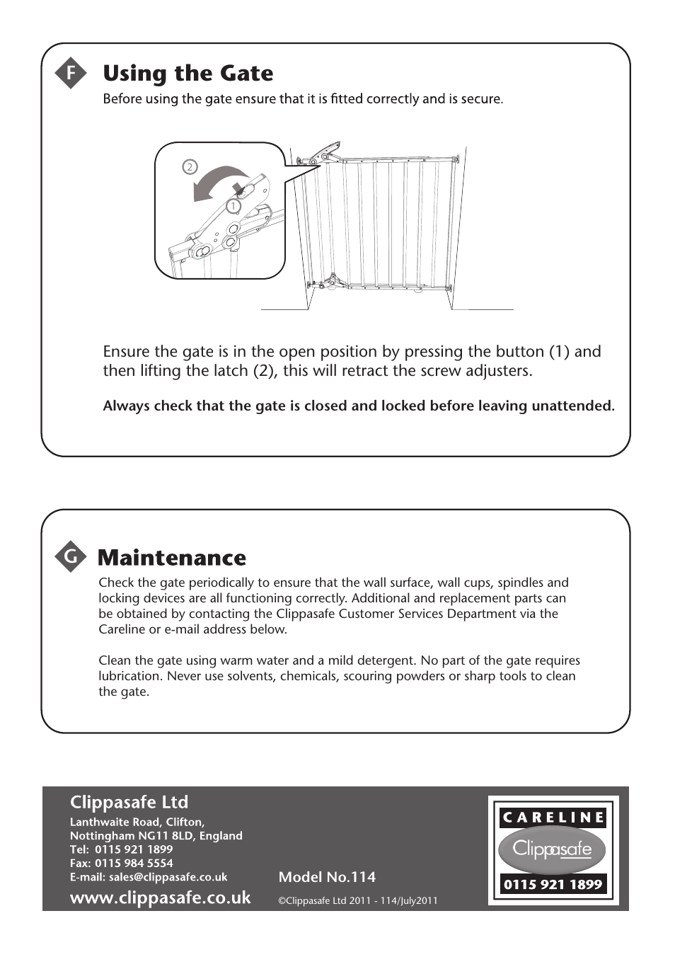 Using the gate | Clippasafe 114 Deluxe Extendable, Dual Fix, No-Trip Gate User Manual | Page 12 / 12