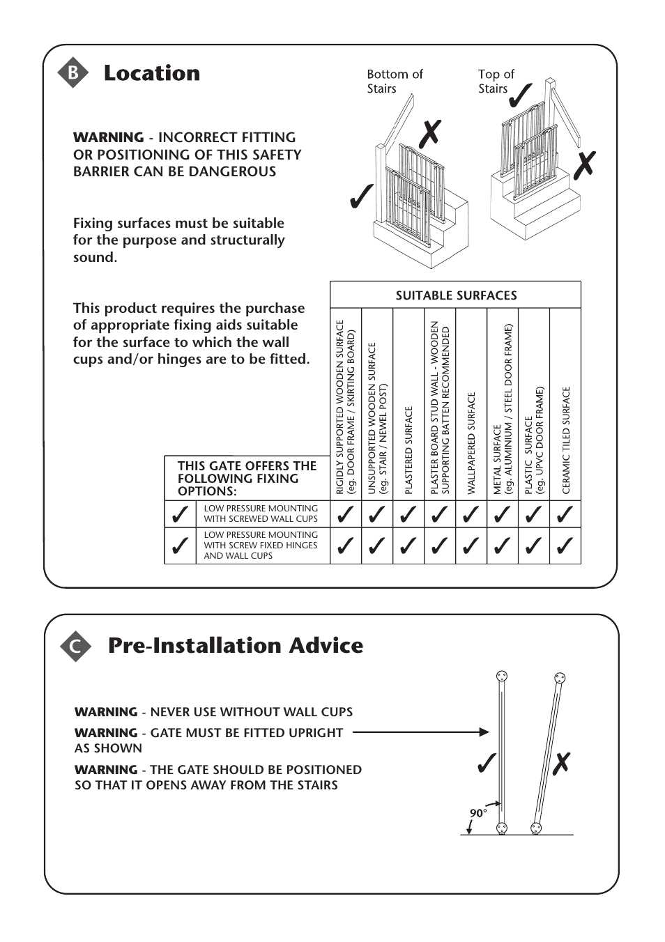 Pre-installation advice | Clippasafe 114 Deluxe Extendable, Dual Fix, No-Trip Gate User Manual | Page 2 / 12