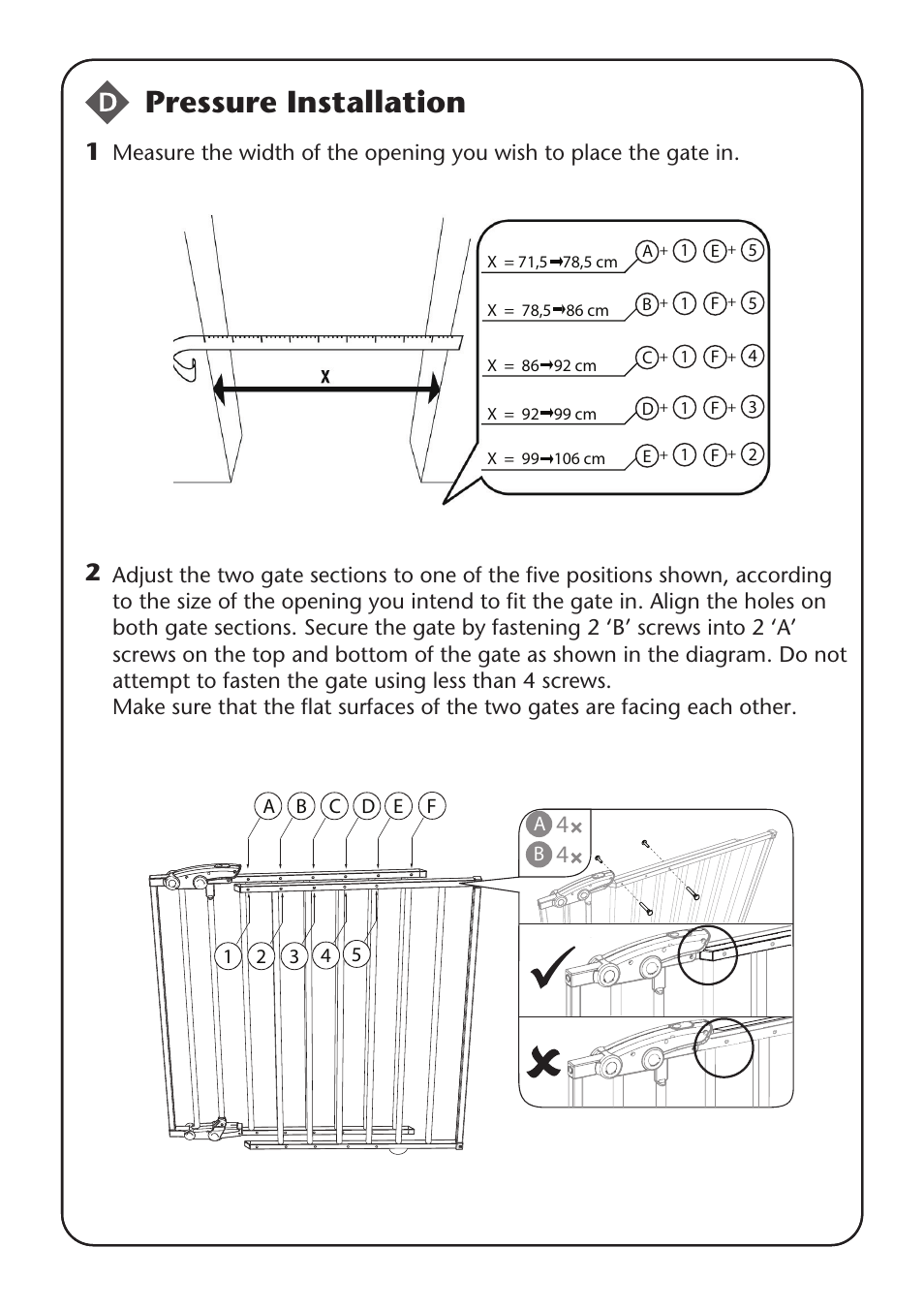 Pressure installation | Clippasafe 114 Deluxe Extendable, Dual Fix, No-Trip Gate User Manual | Page 3 / 12