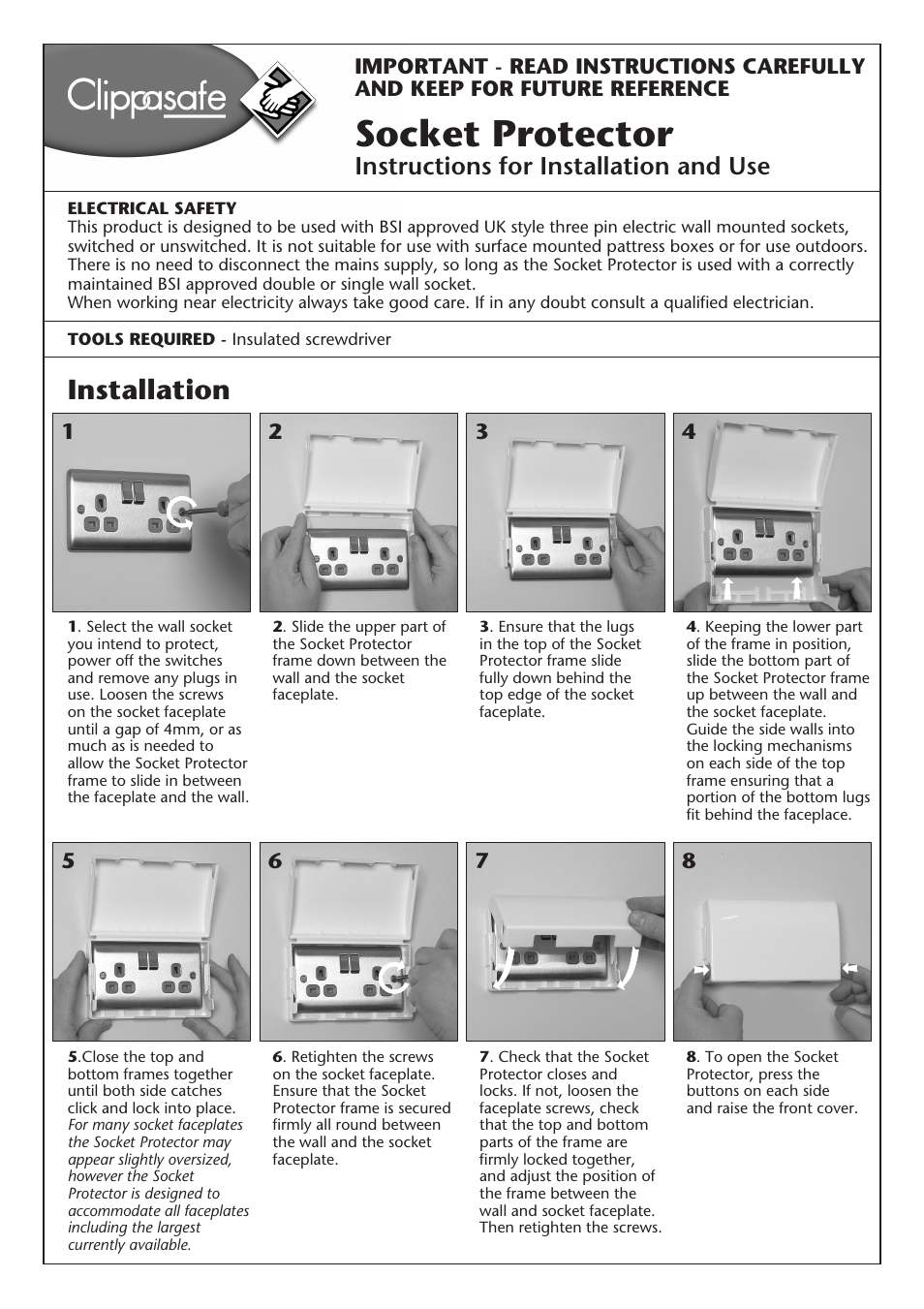 Clippasafe 70/5 Socket Protector User Manual | 2 pages