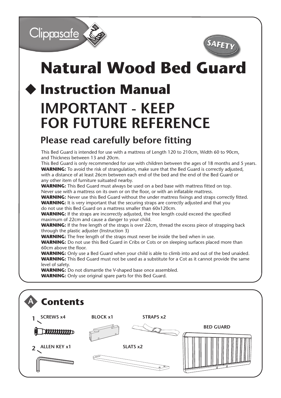 Clippasafe 105 Natural Wood Bed Guard User Manual | 4 pages