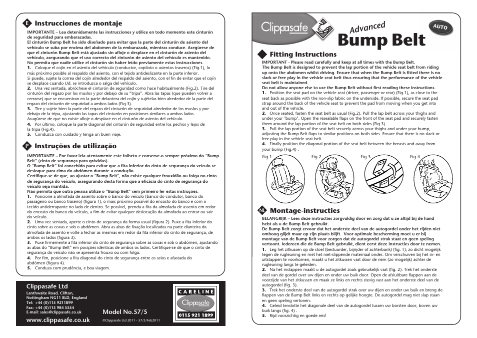 Clippasafe 57/7 Advanced Bump Belt User Manual | 2 pages