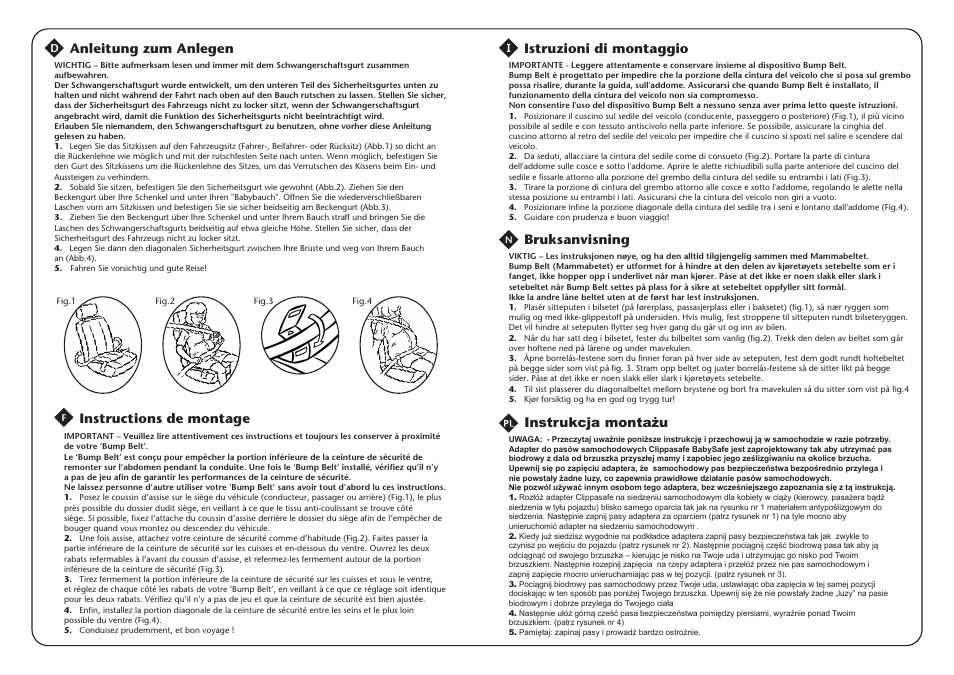 Anleitung zum anlegen, Instructions de montage, Istruzioni di montaggio | Bruksanvisning instrukcja montażu | Clippasafe 57/7 Advanced Bump Belt User Manual | Page 2 / 2
